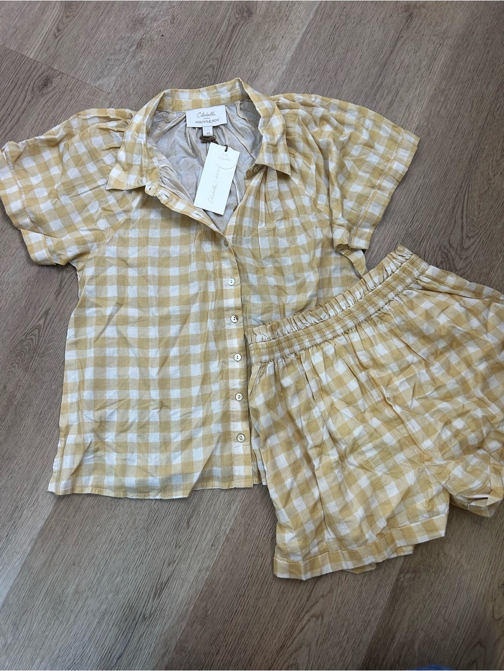 NWT Cleobella x Arrows & Bows 100% Organic Cotton Yellow Gingham Sunkissed Set